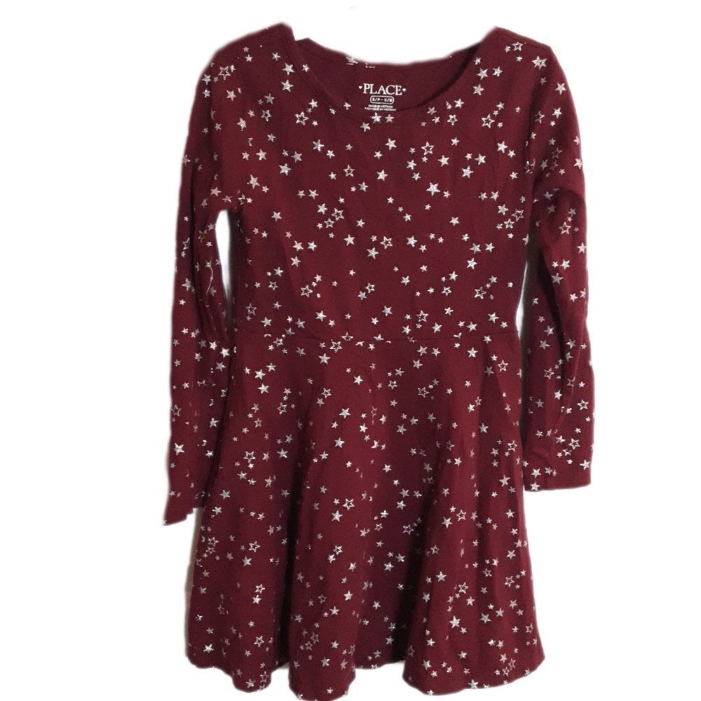 Place Dress Merlot with Shiny Stars Long Sleeves‎ Lightweight Knit size 6